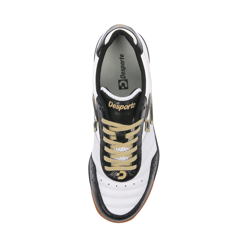 Desporte Campinas JP6 white black gold futsal shoe synthetic suede leather insole