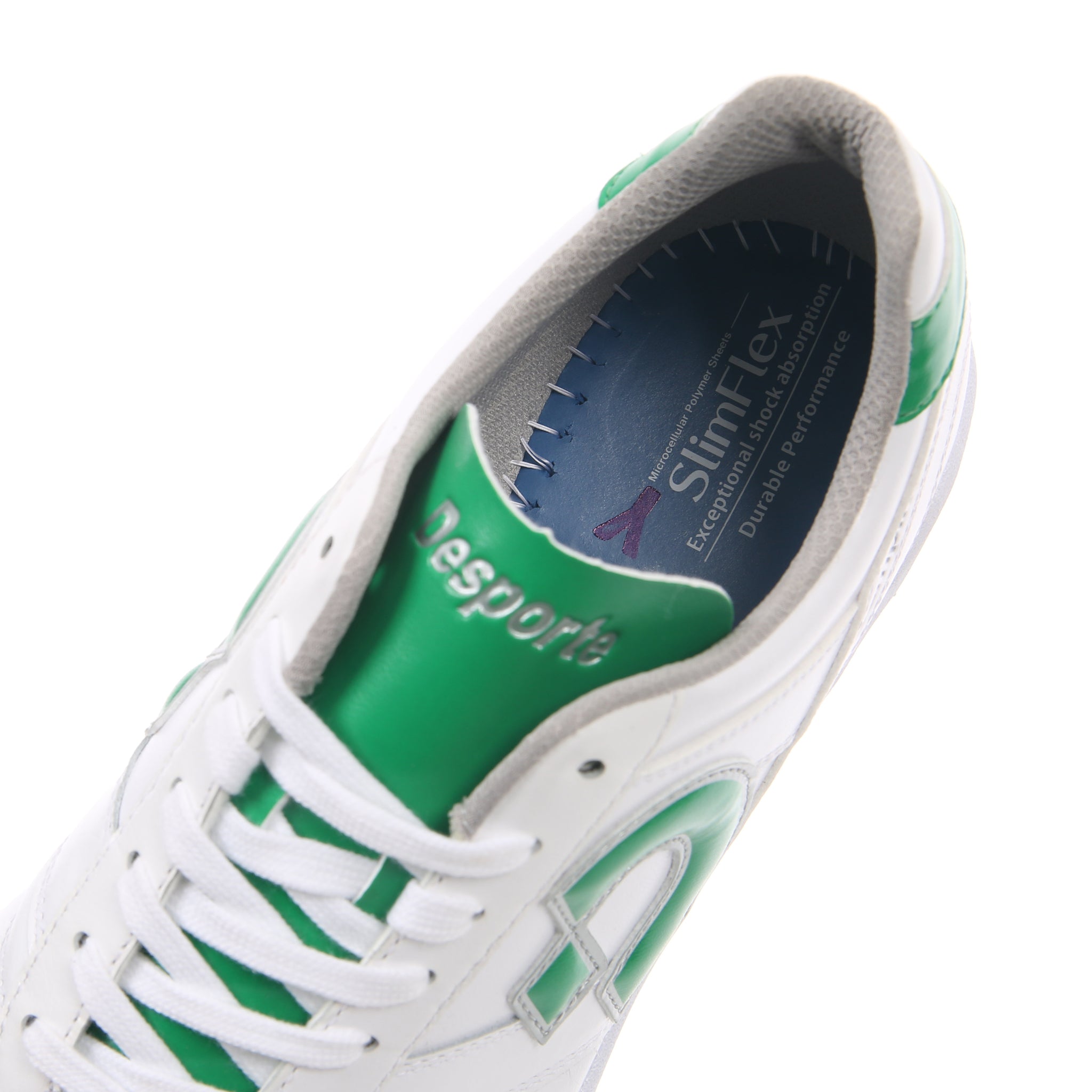 Desporte Campinas JP7 white green silver futsal shoe with SlimFlex memory foam cushioning