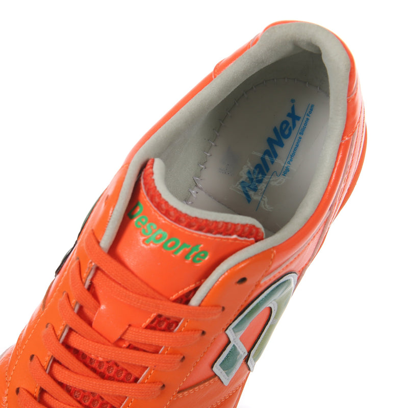 Desporte Campinas JTF PRO2 LTD 20th Anniversary orange green camouflage turf soccer shoe with Nannex high performance silicone foam cushioning and shock absorption
