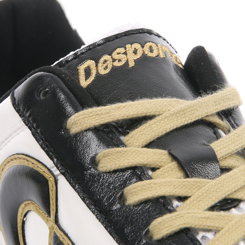 Desporte Campinas JTF6 white black gold turf soccer shoe with golden shoelaces