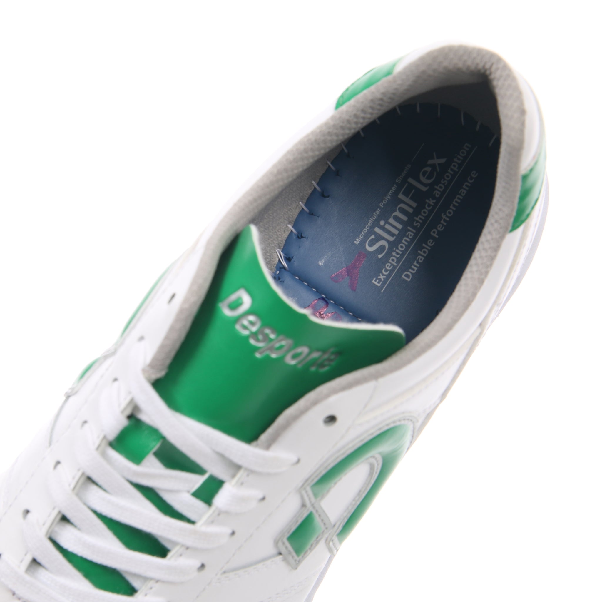 Desporte Campinas JTF7 white green silver turf soccer shoe SlimFlex memory foam cushioning