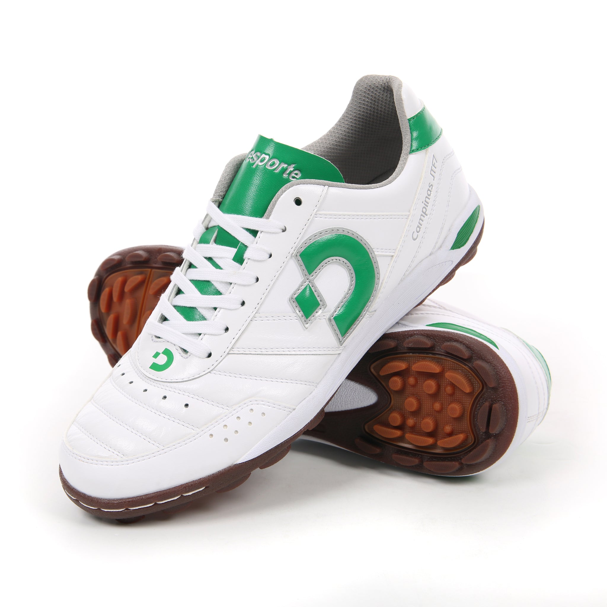 Desporte Campinas JTF7 white green silver turf soccer shoes