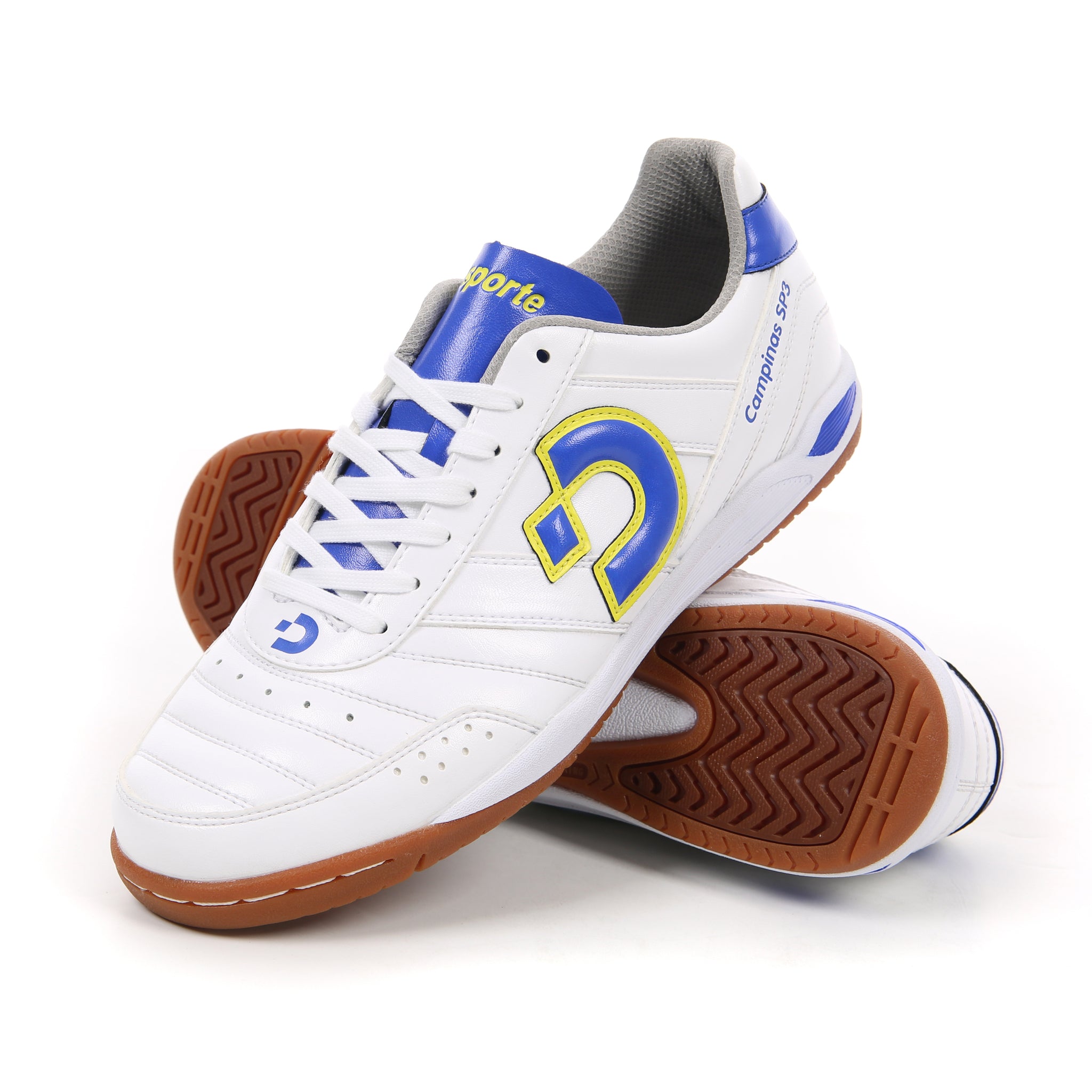 Desporte Campinas SP3 white blue yellow futsal shoes