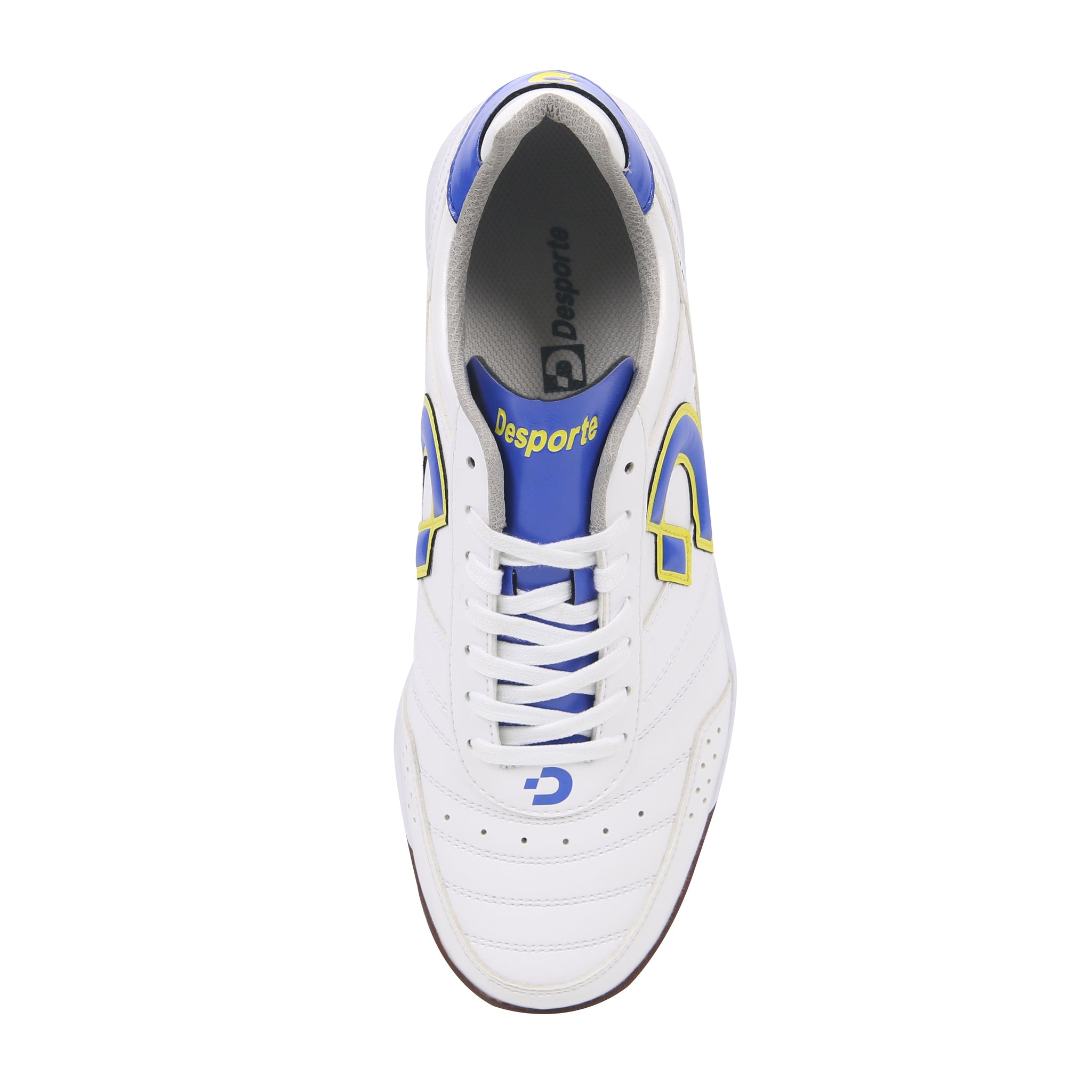 Desporte Campinas TF SP3 white blue yellow turf soccer shoe synthetic leather upper and mesh lining