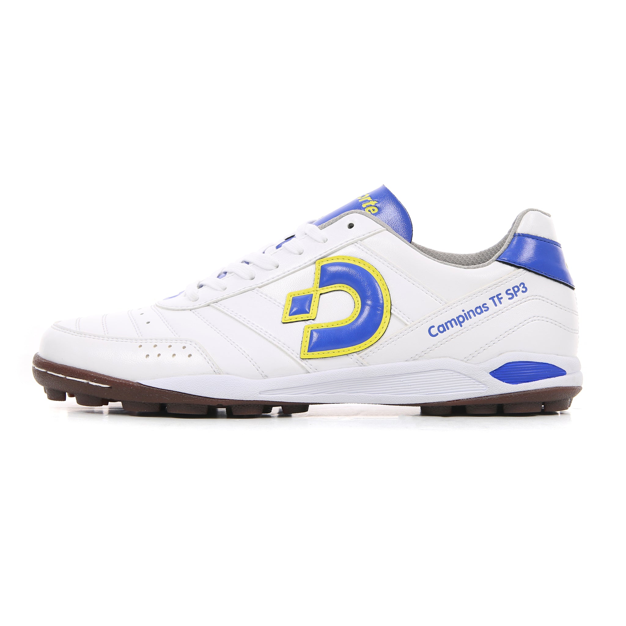 Desporte Campinas TF SP3 white blue yellow turf soccer shoe