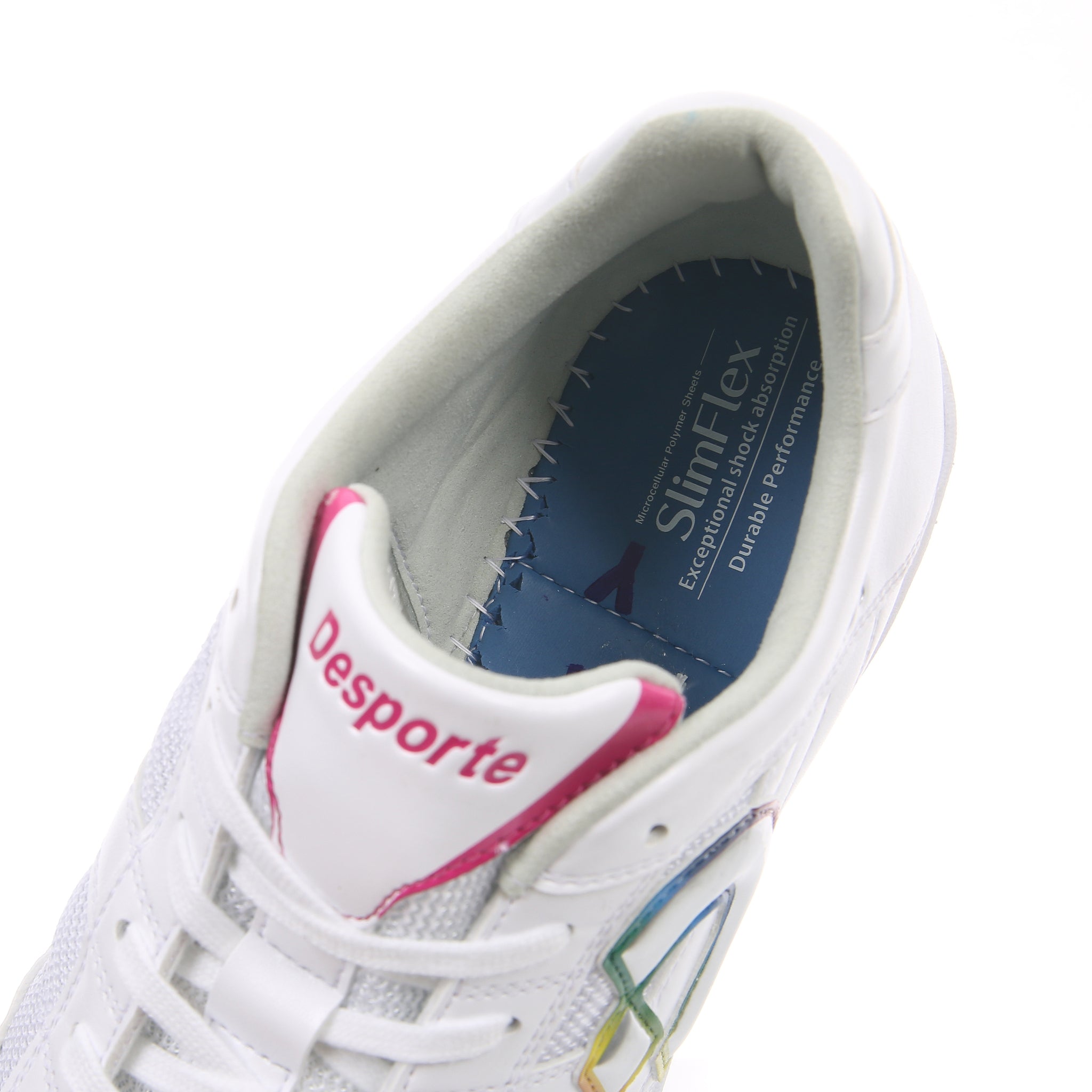 Desporte Tessa Light ID3 white silver rainbow futsal shoe SlimFlex cushioning