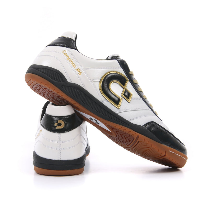 Desporte Campinas JP6 white black gold futsal shoes golden logo print