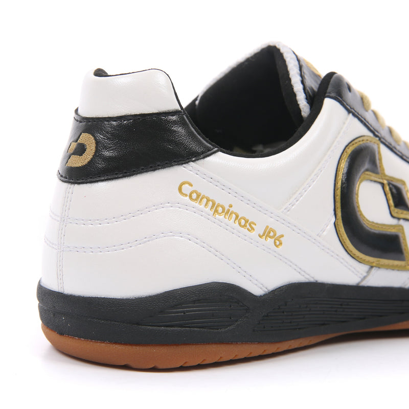 Desporte Campinas JP6 white black gold futsal shoe golden logo print