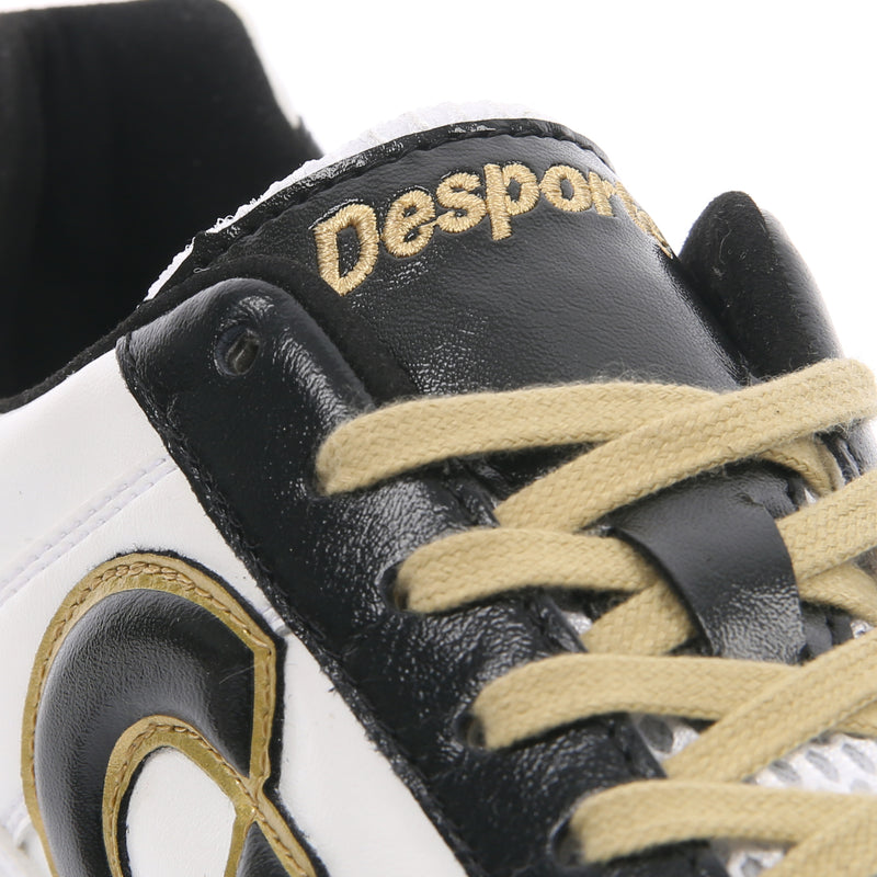Desporte Campinas JP6 white black gold futsal shoes golden shoelaces
