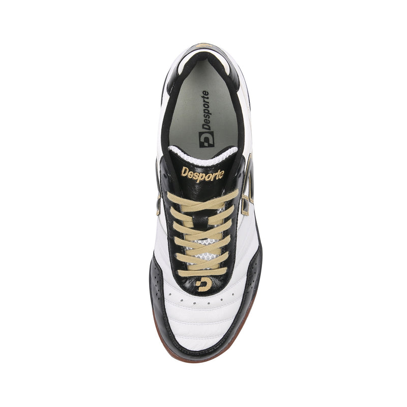 Desporte Campinas JTF6 white black gold turf soccer shoe with synthetic suede leather insole