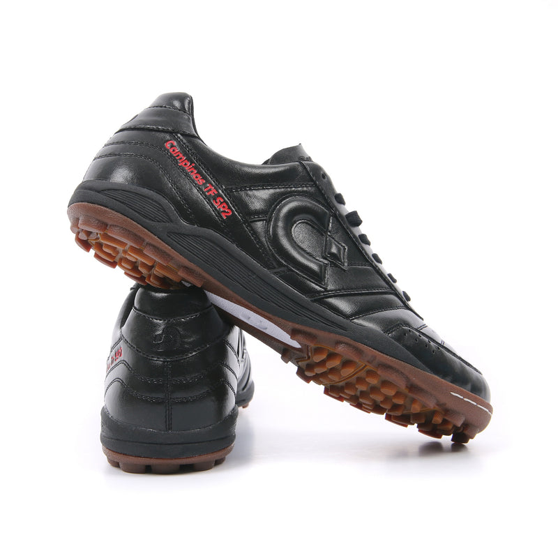 Desporte Campinas TF SP2 full synthetic leather all black turf soccer shoe with dual density multi studs outsole