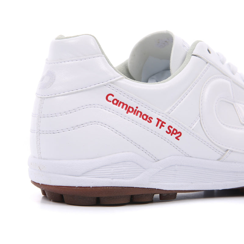 Desporte Campinas TF SP2 full synthetic leather all white turf soccer shoe with red model name print