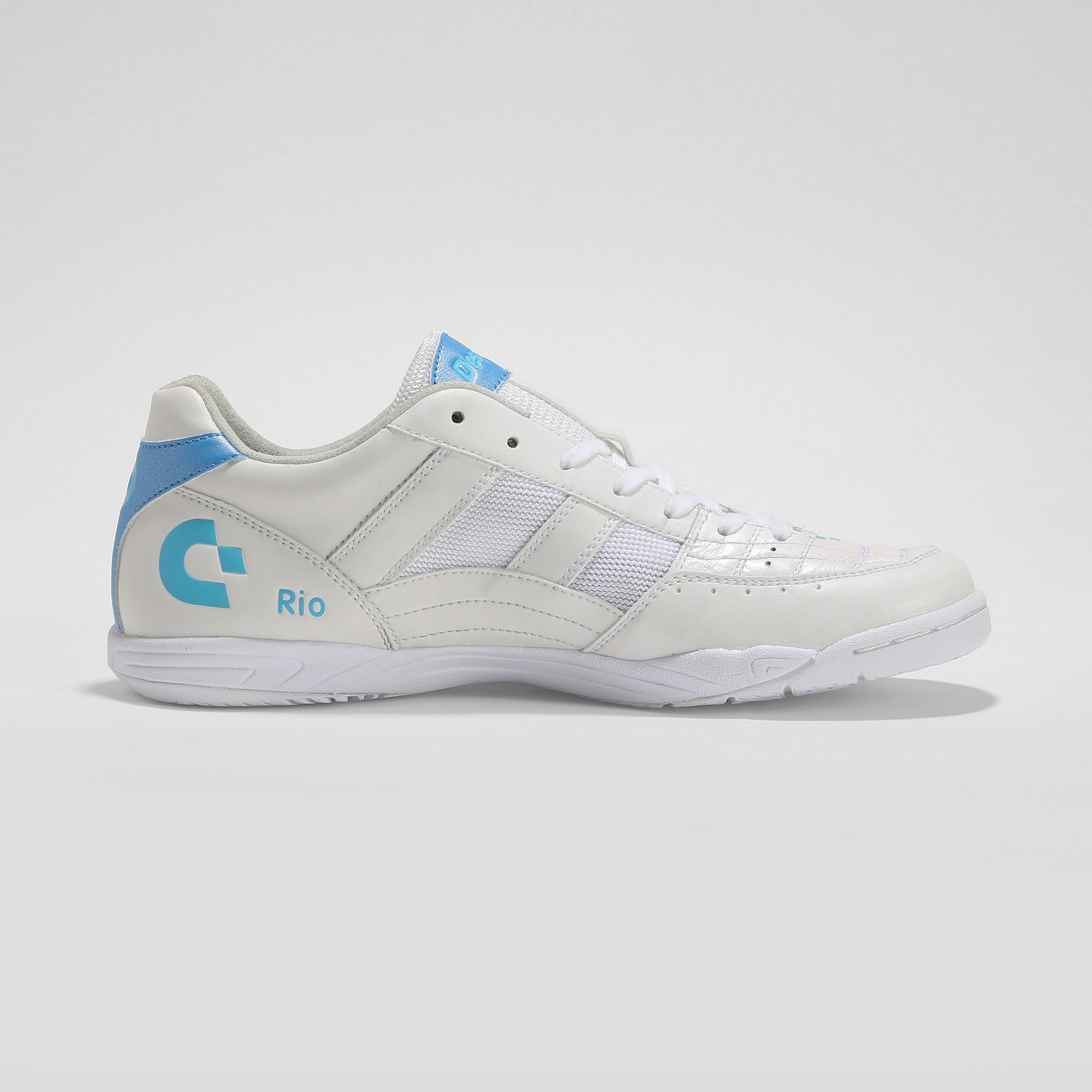 Desporte Rio KI2 white futsal shoe with turquoise logo
