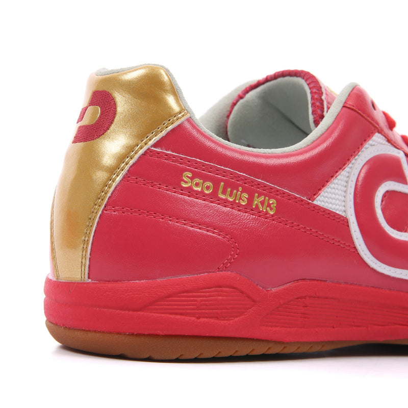 Desporte Sao Luis KI3 red futsal shoe with golden heel and golden logo print