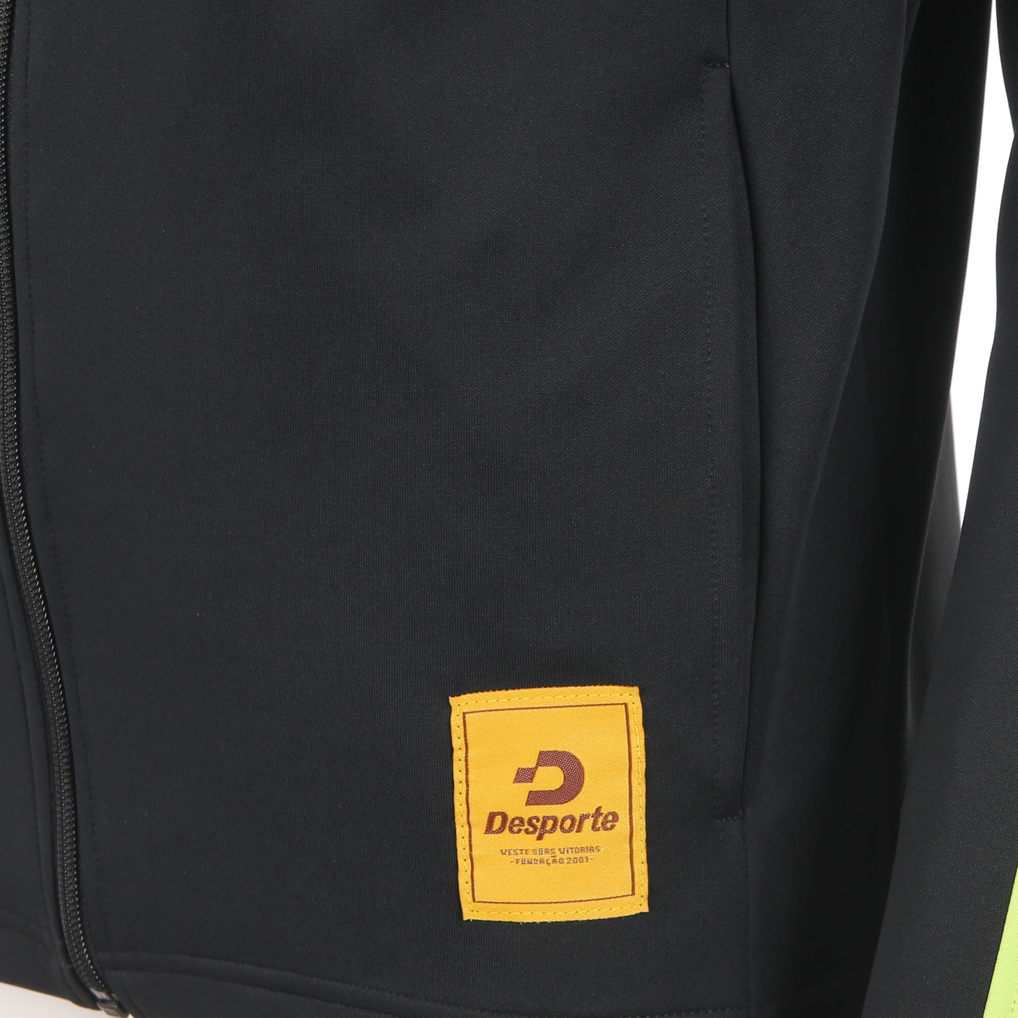 黒とライムカラーのストライプ柄デスポルテトラックジャケット、サイドポケット