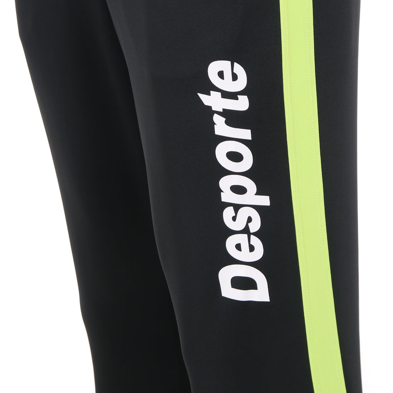 Desporte striped track pants in black and lime colors front logo