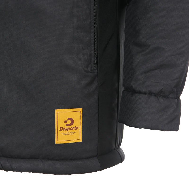 Desporte black white full zip hooded winter coat DSP-WP23SL front logo tag